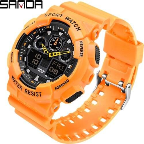 Sanda Men Electronic Hand Watch Outdoor Sport Shockproof Quartz Clock 2021 Fashion Analog Digital Dual Display Quartz Wristwatch
