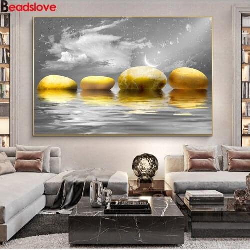 5d diamond painting kit cross stitch Landscape Lake and Stone Diamond Embroidery full drill square round drill diamond mosaic