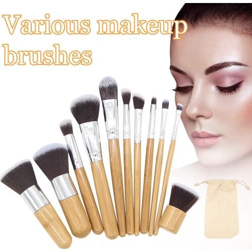 11PC Portable Makeup Brush Set Foundation Eye Shadow Powders Brush Set Soft Synthetic Fibers Professional Make Up Brushes
