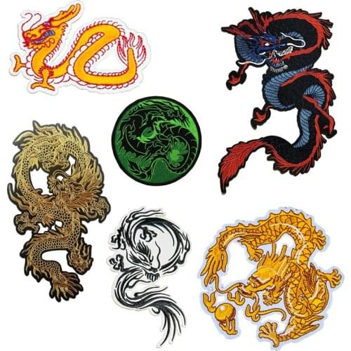 Fine Chinese Dragon Embroidered Patches Creative Red Blue Green Applique Handmade DIY Clothes Sewing Supplies Accessories