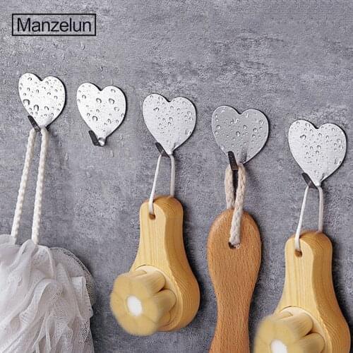 Heart-shape Wall Hook Stainless Steel Key Hanger Clothes Coat Rack Self-adhesive Mop Organizer Holder for Kitchen Bathroom 5pcs