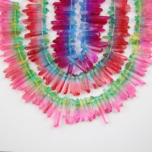 New Arrival!Coloful Pink Yellow Blue Green Red Crystal Quartz Point Beads Strand,Top Drilled,Handmade Crafts Necklace Jewelry