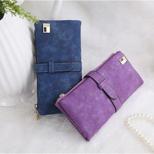 2021 New Fashion Women Wallets Drawstring Nubuck Leather Zipper Long Design Purse Two Fold More Color Clutch