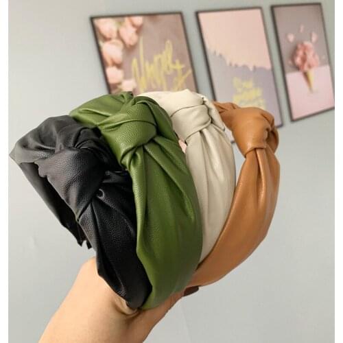 PU Leather Wash Face Fashion Ornaments Pure Color 1Pcs Knotting Hair Hoop Lady Hairband for Women Wide-brimmed Hair Accessories