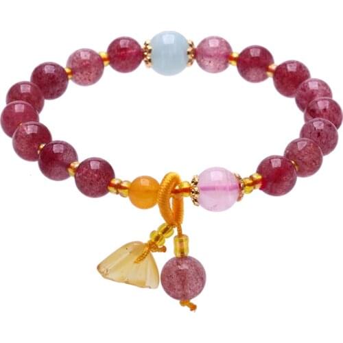 Wholesale Strawberry Natural Crystal Bracelets Round Beads With Yellow Shell Bracelet for Women Girl Wrist Jewelry JoursNeige