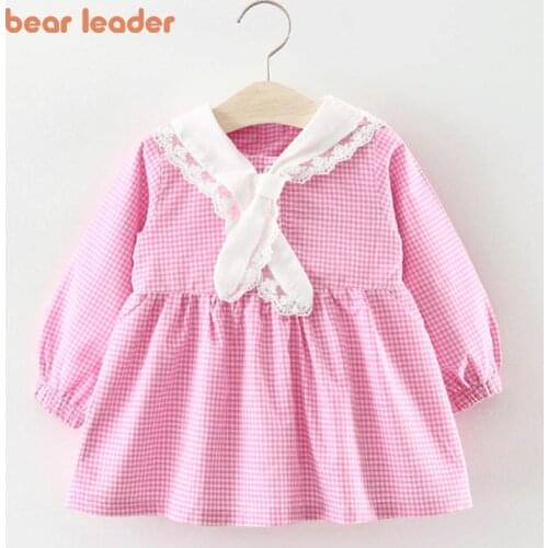 Bear Leader Fashion Spring Baby Plaid Dress Autumn Baby Princess Lace Clothes Full Sleeve Infant Dress Baby Girls Clothing