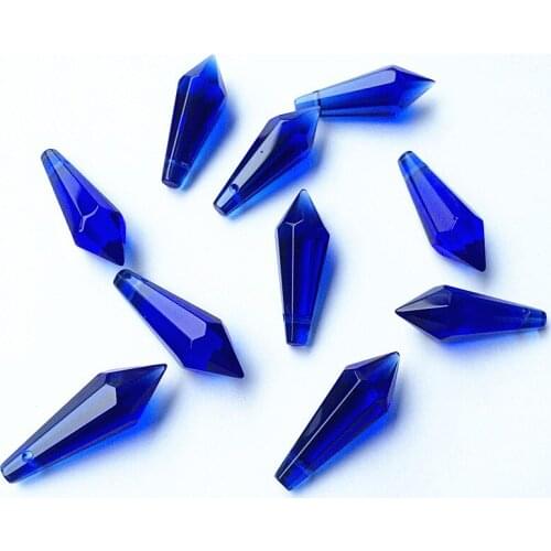 20pcs/lot 36mm Blue Icicle Drop Chandelier prism parts Crystal AAA Glass Hanging Pendant For Lamp Decoration+Free rings