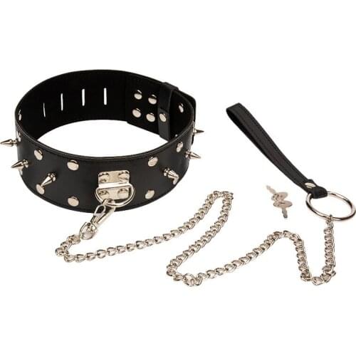 Adjustable Strict Leather Locking Posture Lock Chain Collar Neck Training Stretching Brace Slave Sex Fetish Restraint Bondage