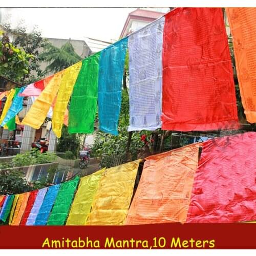 10 Meters 21 pcs/string Religious Flags ,7 Colors 21 Amitabha Mantra Scripture Silk Cloth Colorful Prayer Flags