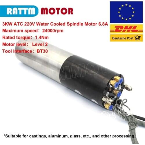 3KW ATC Spindle Motor BT30 Water cooled spindle motor 220V 380V Permanent power electric Automatic tool changing for CNC machine