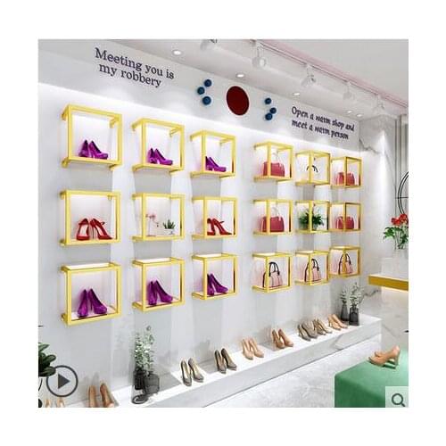 Shoe store shoe rack display rack gold bag rack wall combination rack womens clothing store wall mounted shelf