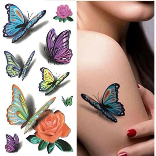 Amazing 3D Temporary Tattoos for Women Body Art Tattoo Butterfly Flower Tatoo Flash Waterproof Home Decorate Wall Sticker