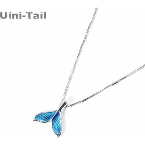 Uini-Tail new listing 925 sterling silver temperament blue mermaid necklace fashion personality drop geltail fishtail necklace