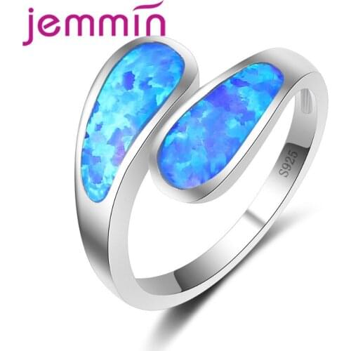 Unique Design Blue Fire Opal Rings For Women Men Silver Color Wedding Party Jewelry Ring Parure Bijoux