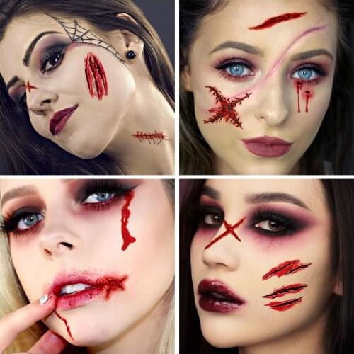 10pcs/pack Halloween Temporary Tattoo Stickers Simulation Horror Bleeding Suture Scars Stickers DIY Pumpkin Tatoos Sticker
