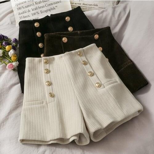 High Waist Hip Double Breast Design Solid Shorts Feminino Spring Summer 2021 New Temperament Small Fragrance Short Femme