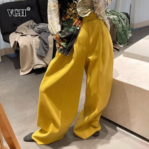 VGH Casual Loose Trousers For Women High Waist Straight Full Length Solid Wide Leg Pants Female New 2021 Spring Fashion Clothing