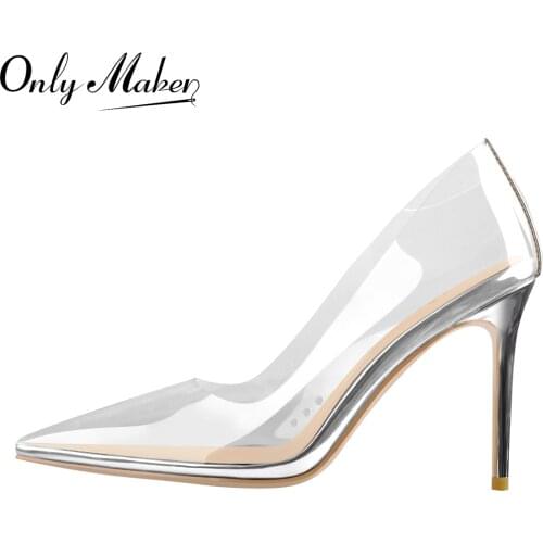 Onlymaker Womens Transparent Stilettos Pointed Toe High Heel Slip on Sandals Wedding Pumps PVC Clear Nightclub Dress Shoes Size