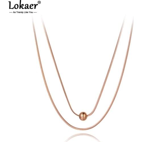 Lokaer Bohemia Titanium Stainless Steel Double Layer Round Ball Choker Necklaces Jewelry Pendant Chain Necklace For Women N20028
