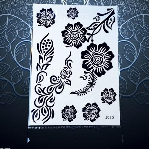 1PC Hot Women Body Art Temporary Tattoo Black Ink Henna Flower Blossom Design Waterproof Tattoo Arm Shoulder Paste Paper PBJ030