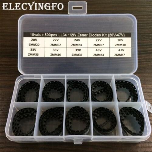 10Values x50 500pcs LL34 1/2W SMD Zener Diode Assortment Electronic kit 20V-47V With storage Box