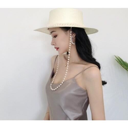 202004-panshi-pearl summer handmade paper long pearl lady fedoras cap women leisure panama jazz hat
