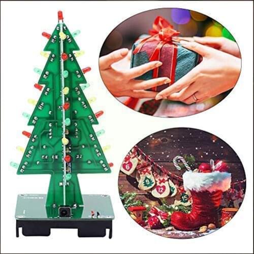 3D Christmas Tree DIY Soldering Kits Xmas Electronic LED Tool Circuit 3 Flashing Color Kit Assemble Solder PCB O5G0