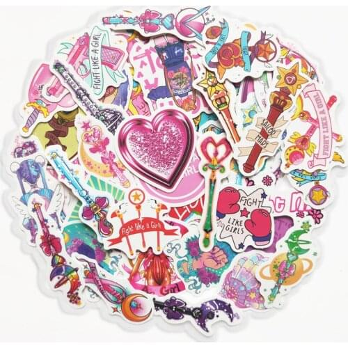 50Pcs Pink Aesthetic Sticker Pack Vinyl Waterproof Water Bottle Laptop Feminists Trendy Stickers Decal Graffiti Patches