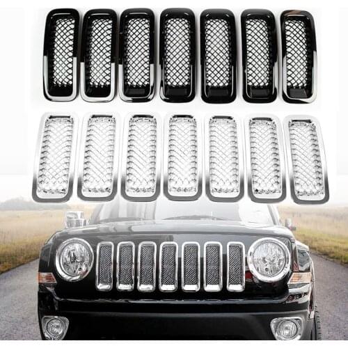 7pcs/set Front Mesh Grille Cover Car Chrome Styling Decoration Adhesive For Jeep Patriot 2011-2016 Honeycomb Grill Insert Trim