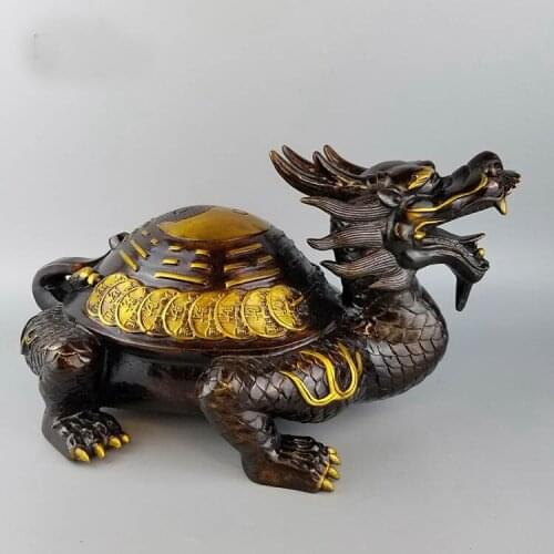 Asia HOME Courtyard hall FENG SHUI exorcise evil spirits Dragon turtle bring wealth money Good luck bronze Sculpture statue