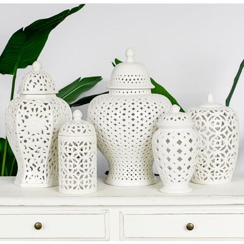 European-style Ceramic White Hollow General Jar Simple Flower Arrangement Container Ornaments Office Dining Table Vase Home Deco