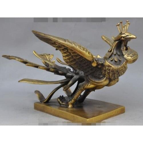 Free shipping S01421 12"Folk Chinese Bronze Fengshui Animal Rosefinch Peacock Phoenix Fly bird Statue