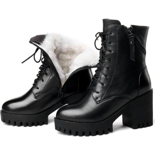 New Women Bare Boots Genuine Leather Women Boots Natural Wool Warm Women Winter Naked Boots Winter Shoe Platform Boots 2020