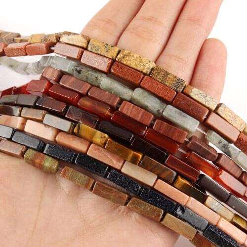 Natural Stone Bead Tiger Eye Red Brown Jaspers Loose Square Tube Beads for Jewelry Making DIY Wrap Chakra Bracelet 15" 13x4mm