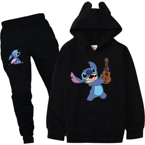 Stitch Spring Autumn Letters Printing T-shirt Hoodies Kids Hooded Sweatshirts Childrens Baby Girls Clothes trousers Set