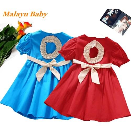 Malayu Baby Sweet Girls Dresses Summer Fashion Child Ruffled Puff Sleeve Bow Princess Costume 2-6 Years Casual Kids Clothing