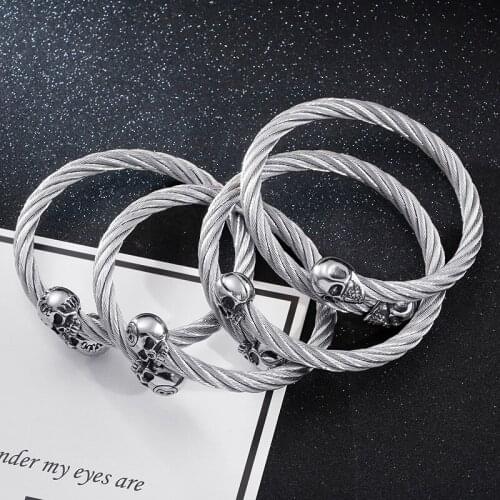 European and American punk jewelry stainless steel mens personality locomotive wind wire skull bracelet