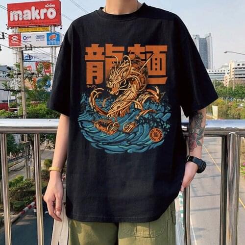 Great Ramen Dragon Off Kanagawa Print Men Tshirt Harajuku Manga Japan Ramen Fight Kaiju Tee Summer Hombre Streetwear Camisetas