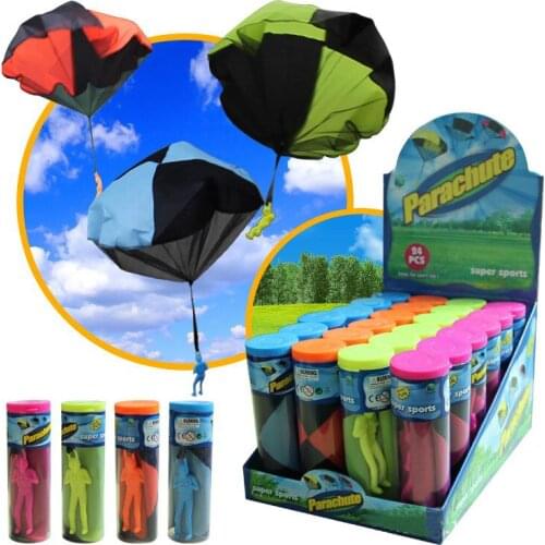 Hot sale childrens hand throw parachute military soldier parachute square outdoor sports toy bucket