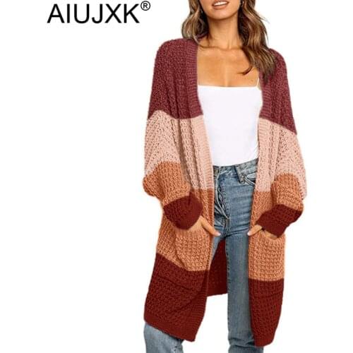AIUJXK New Arrival 2020 Winter Cardigan Sweater Women Fashion Striped Knitted Overcoat Female Casual Loose Long Sleeve Cardigans