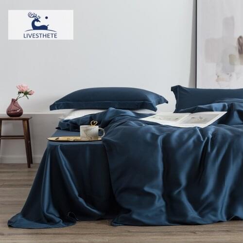 Liv-Esthete Luxury 100% Silk Blue Bedding Set Silky Beauty Queen King Duvet Cover Set Flat Sheet Pillowcase Bed Set Bedclothes