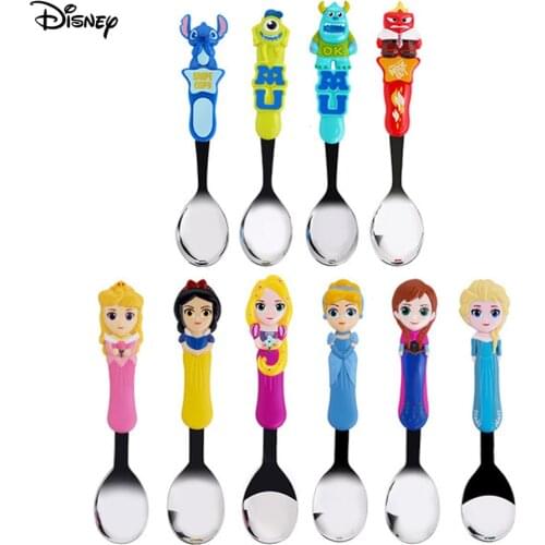 Disney Kids Stainless Steel Spoon 3D Cartoon Minnie Soup Spoon Children Tableware Dinnerware Baby Feeding Cutlery