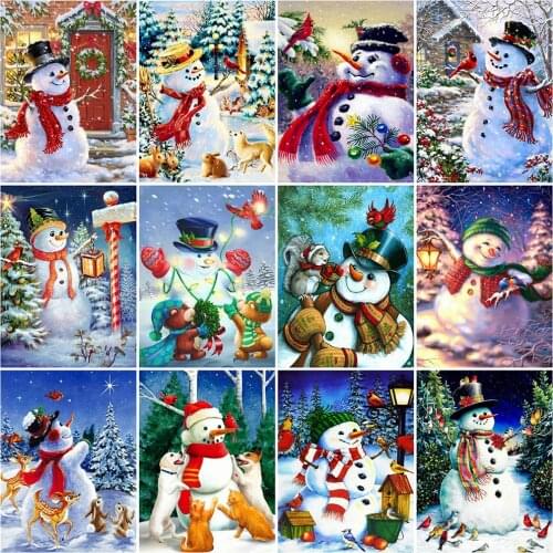 MomoArt Diamond Mosaic Snowman Full Drill Square Diamond Embroidery Winter Needlework Mosaic Scenery Christmas Handmade Gift
