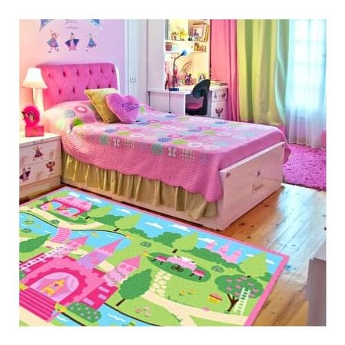 Cartoon Castle Girls Bedroom Rugs,Delicate Little Flowers Bedroom Floor Rugs,Cute Colorful Cartoon Kids Living Room Carpet