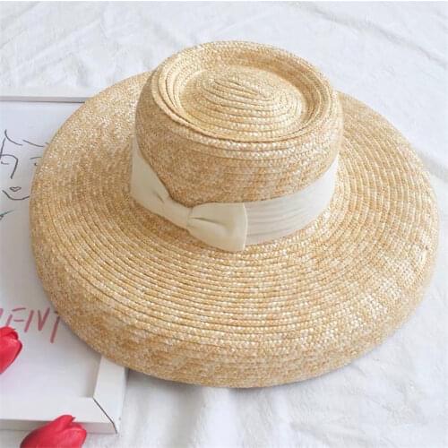 01812-panshi new desige 15cm brim summer handmade straw paper sun cap men women leisure holiday beach hat