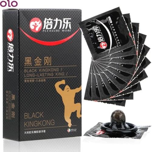OLO 10Pcs/Box Latex Condoms Ultra Thin Black Condom Penis Sleeve Ejaculation Delay Adult Sex Products For Men Sex Products