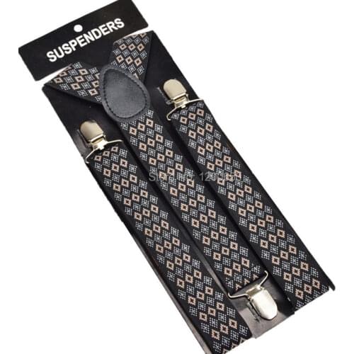 120cm Mens Unisex Clip-on Braces Elastic 3.5cm Wide black blackground s13 larger Suspenders Y-back Suspender plaid Wholesale