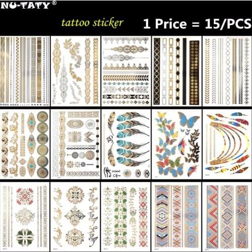 Nu-TATY 15PCS/lot Gold stripe Temporary 3D Makeup Tattoos Henna Tatuagem Body Art Tatoo Flash Tatto Sticker Swimsuit Makeup Tool