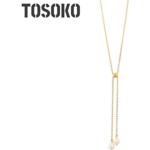 TOFFLO Stainless Steel Jewelry Tassel Pearl Necklace Pull Adjustable Pendant Clavicle Chain Women Fashion Jewelry Gift BSP702
