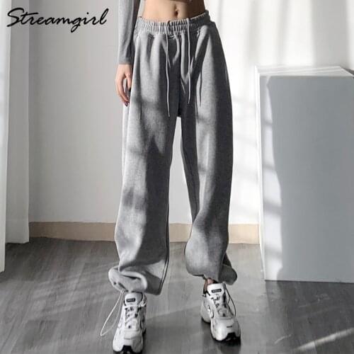 Streetwear Womens Sweatpants For Women Autumn Winter Wide Leg Pants Loose Straight Casual Velvet Sweat Pants Sweatpants Women